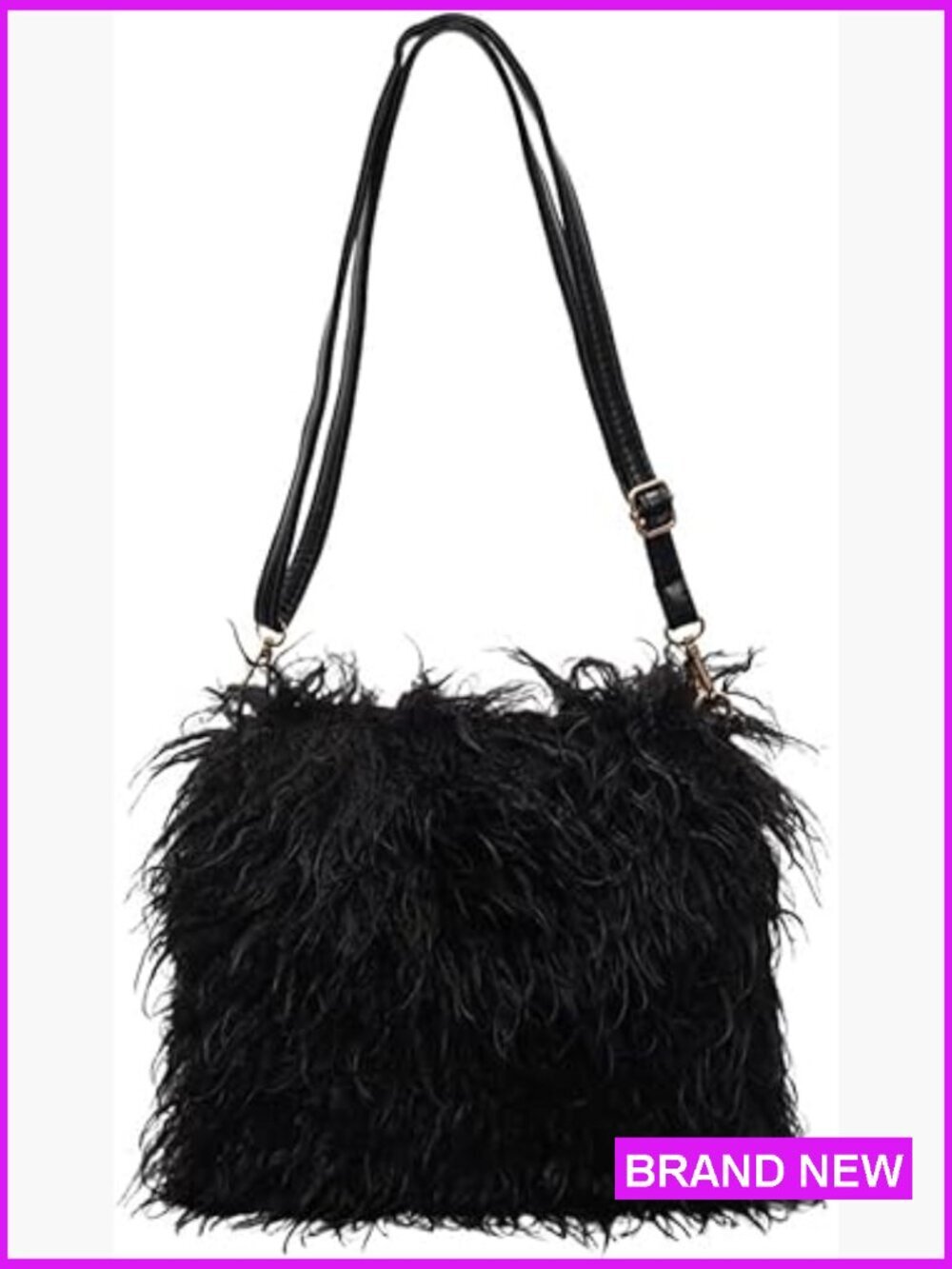Mongolian Fur Shoulder Bag Fluffy Faux Furry Handbag Top Handle Crossbody Tote